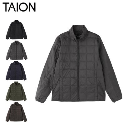 タイオン TAION インナーダウン ジャケット アウター ベーシック ハイネックWジップ メンズ レディース ショート丈 ファスナー付き 収納袋付き TAION-102WZ （ダークオリーブ）｜詳細画像