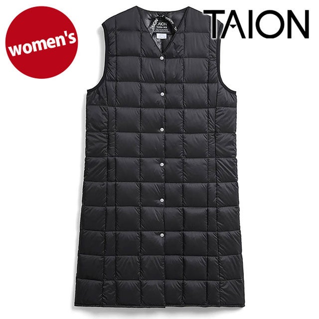 W V NECK LONG DOWN VEST BLACK [-W001-LONG] （BLACK）