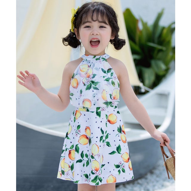 水着 ハイネック ワンピース セパレート 2点セット【返品不可商品】 （K：ホワイト×レモン）