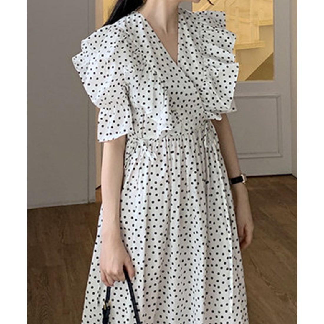 テディショップ Teddyshop レディース ぽわん袖のドット柄カシュクール 