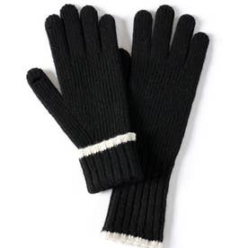 レディース 【タッチパネル対応】バイカラーリブ編み手袋 （ブラック）