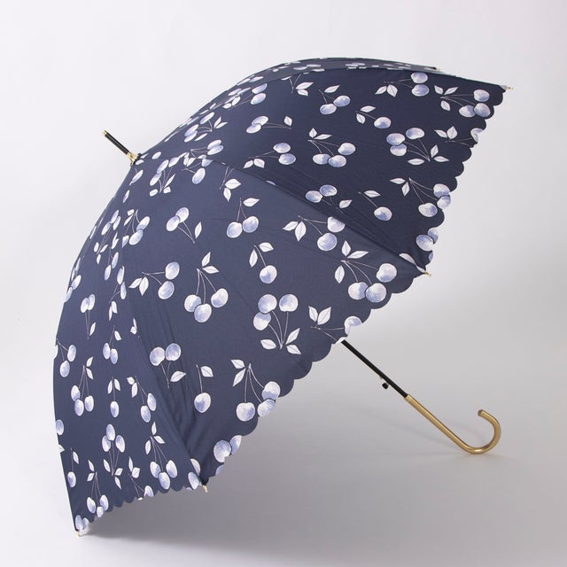 
                    【晴雨兼用】ガーリーチェリージャンプ長傘 （ネイビー）