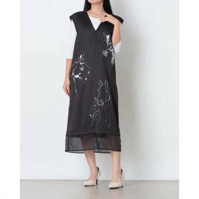 スリーフォータイム Three Four Time ホースアートプリントレイヤード風ワンピース （ブラック）｜詳細画像