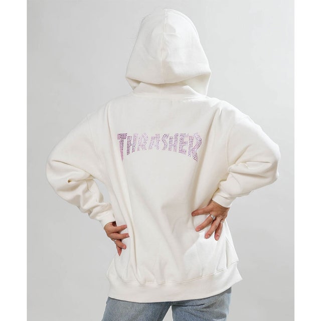 ジップアップ パーカー フーディー レディース バックプリント ロゴ （WHT）