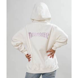 ジップアップ パーカー フーディー レディース バックプリント ロゴ （WHT）