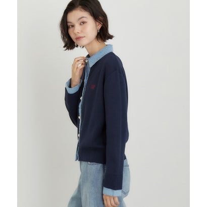 ザ ショップ ティーケー  (ウィメン) THE SHOP TK(Women) DENIM衿ワンポイント刺繍ニット （グレー(012)）｜詳細画像