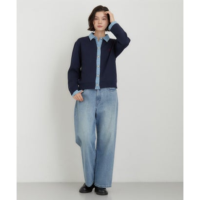 ザ ショップ ティーケー  (ウィメン) THE SHOP TK(Women) DENIM衿ワンポイント刺繍ニット （グレー(012)）｜詳細画像