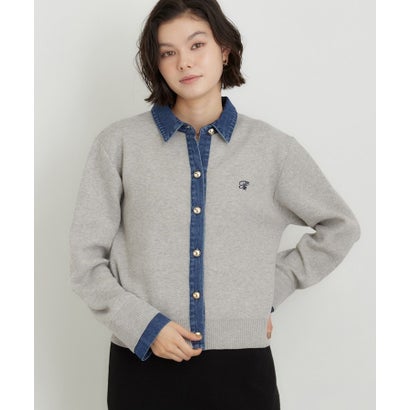 ザ ショップ ティーケー  (ウィメン) THE SHOP TK(Women) DENIM衿ワンポイント刺繍ニット （グレー(012)）｜詳細画像