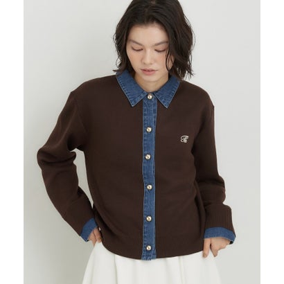 ザ ショップ ティーケー  (ウィメン) THE SHOP TK(Women) DENIM衿ワンポイント刺繍ニット （グレー(012)）｜詳細画像