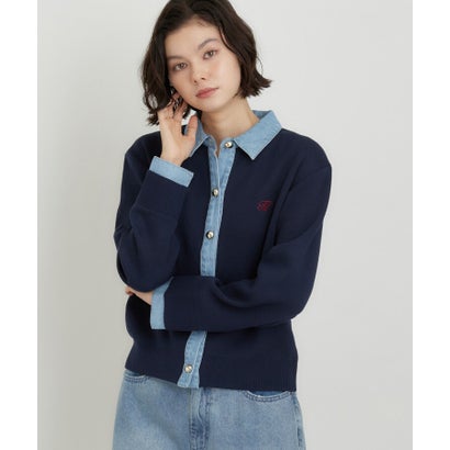 ザ ショップ ティーケー  (ウィメン) THE SHOP TK(Women) DENIM衿ワンポイント刺繍ニット （ブラウン(043)）｜詳細画像