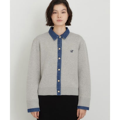 ザ ショップ ティーケー  (ウィメン) THE SHOP TK(Women) DENIM衿ワンポイント刺繍ニット （ブラウン(043)）｜詳細画像