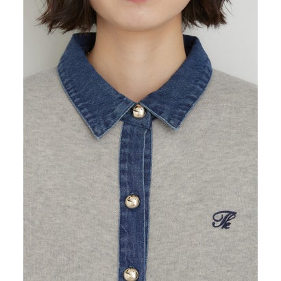 ザ ショップ ティーケー  (ウィメン) THE SHOP TK(Women) DENIM衿ワンポイント刺繍ニット （ブラウン(043)）｜詳細画像