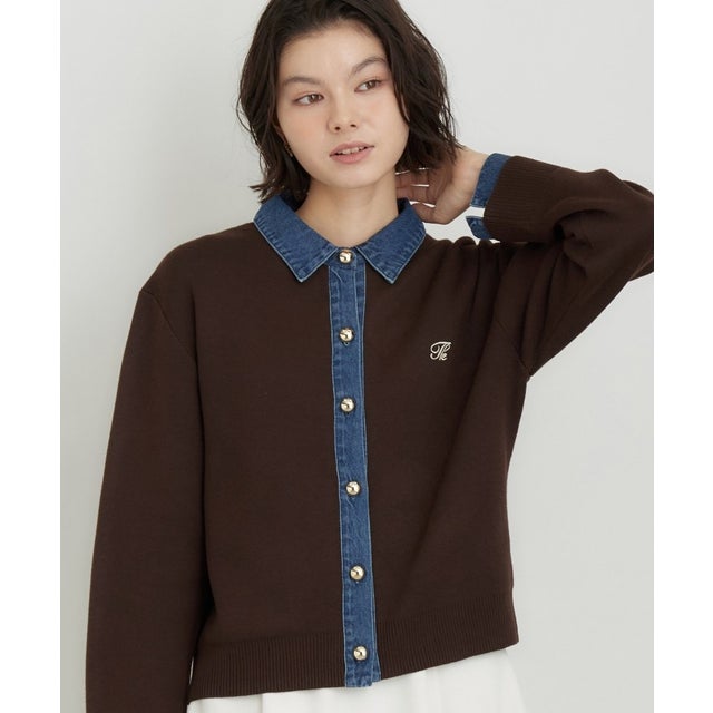 DENIM衿ワンポイント刺繍ニット （ブラウン(043)）