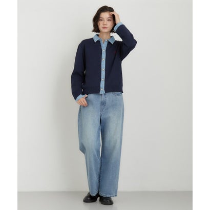 ザ ショップ ティーケー  (ウィメン) THE SHOP TK(Women) DENIM衿ワンポイント刺繍ニット （ネイビー(094)）｜詳細画像