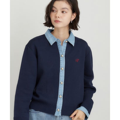 ザ ショップ ティーケー  (ウィメン) THE SHOP TK(Women) DENIM衿ワンポイント刺繍ニット （ネイビー(094)）｜詳細画像