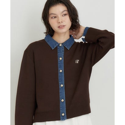 ザ ショップ ティーケー  (ウィメン) THE SHOP TK(Women) DENIM衿ワンポイント刺繍ニット （ネイビー(094)）｜詳細画像