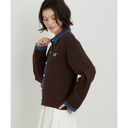 ザ ショップ ティーケー  (ウィメン) THE SHOP TK(Women) DENIM衿ワンポイント刺繍ニット （ネイビー(094)）｜詳細画像