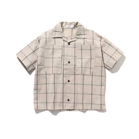 【150・160cm】リネン混オープンカラーシャツ (ベージュ)