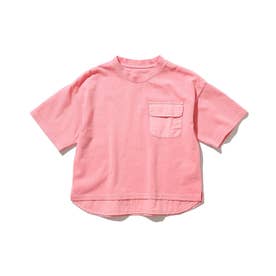 【100‐140】【さらっと1枚でレイヤード風】ピグメントフハクドッキングTシャツ (ピンク)