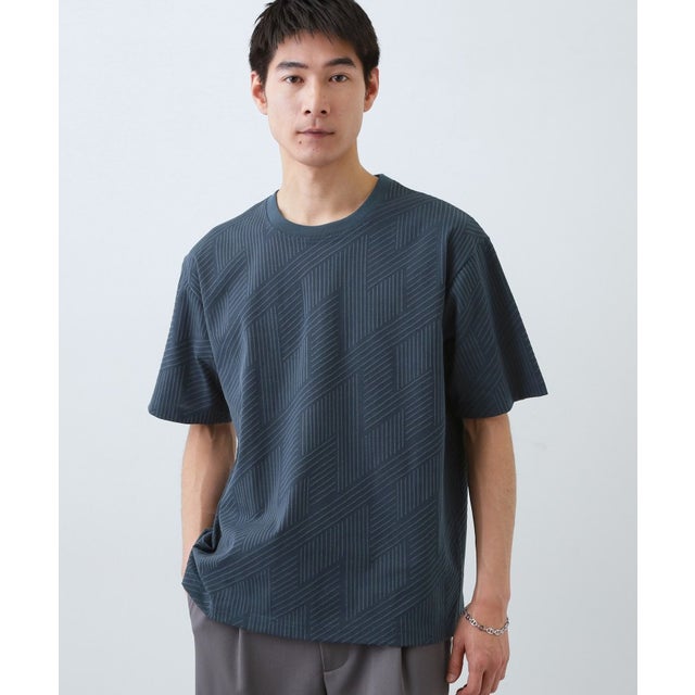 ジオメトリック柄半袖Tシャツ 洗濯機OK （ブルーグリーン(097)）