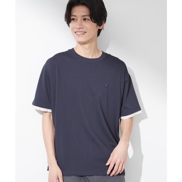 【マシンウォッシャブル】袖レイヤード半袖Tシャツ （ネイビー(094)）
