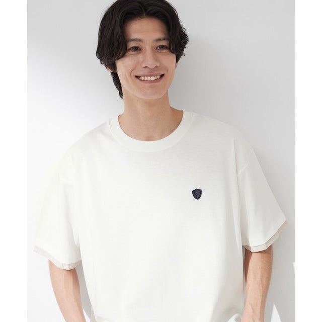 【マシンウォッシャブル】袖レイヤード半袖Tシャツ （オフホワイト(003)）