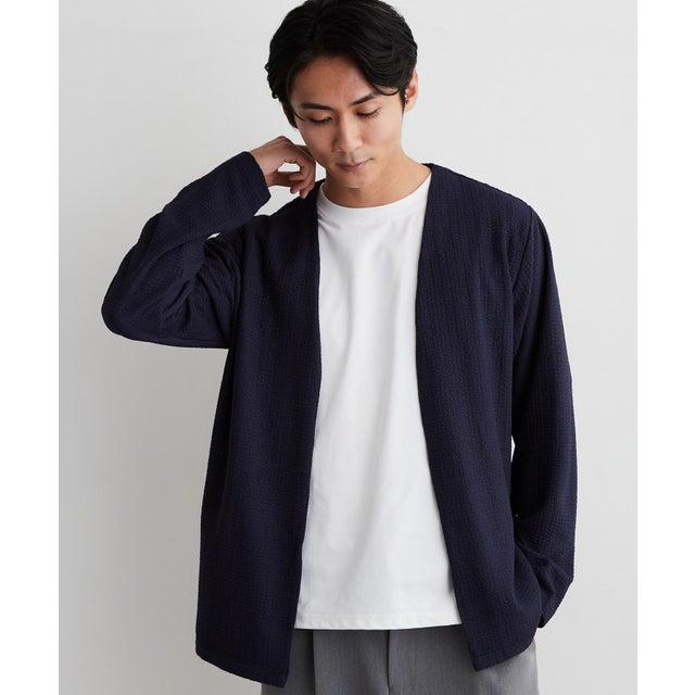 【半袖Tシャツ付き／洗濯機OK】アンサンブル 長袖カーディガン （ネイビー(094)）