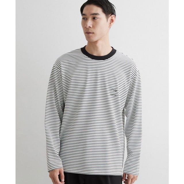 【洗濯機OK】リップルボーダー長袖Tシャツ （オフホワイト(303)）