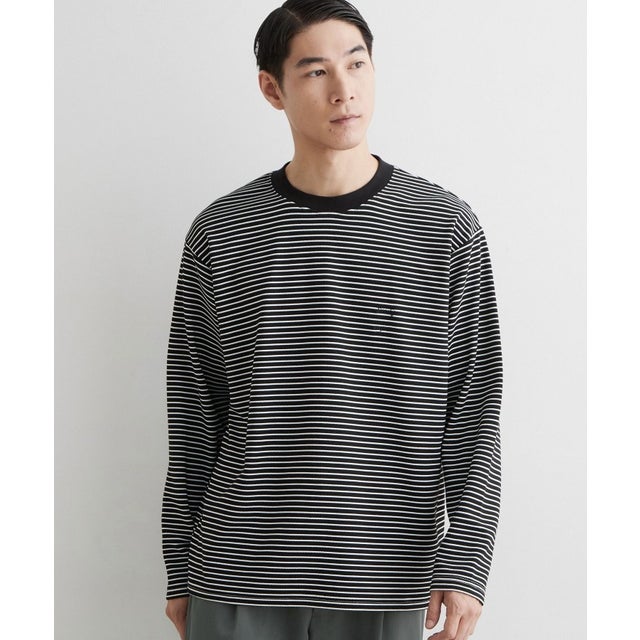 【洗濯機OK】リップルボーダー長袖Tシャツ （ブラック(319)）