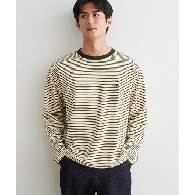 【洗濯機OK】リップルボーダー長袖Tシャツ （アイボリー(304)）