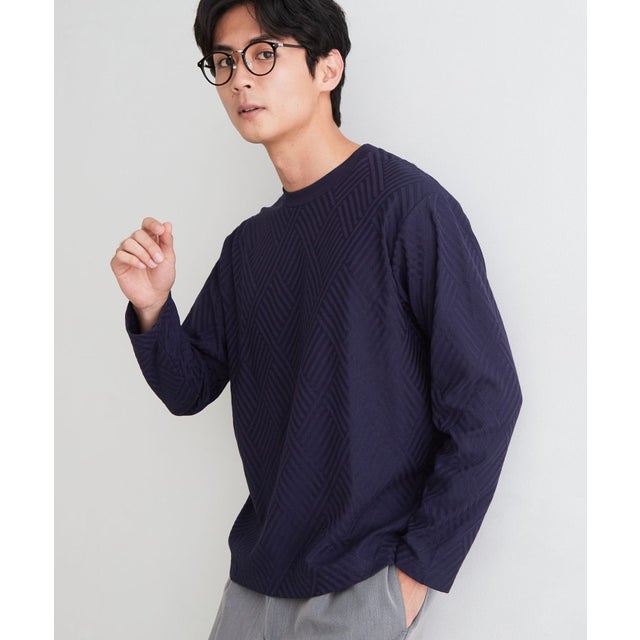【ジャケットスタイルにも◎】リンクス柄 長袖Tシャツ （ブルー(093)）