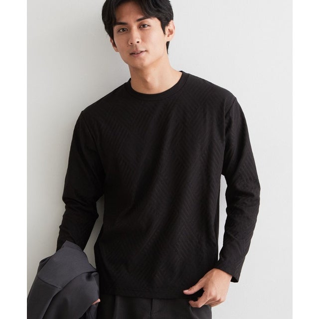 【ジャケットスタイルにも◎】リンクス柄 長袖Tシャツ （ブラック(019)）