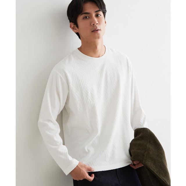 【ジャケットスタイルにも◎】リンクス柄 長袖Tシャツ （オフホワイト(003)）