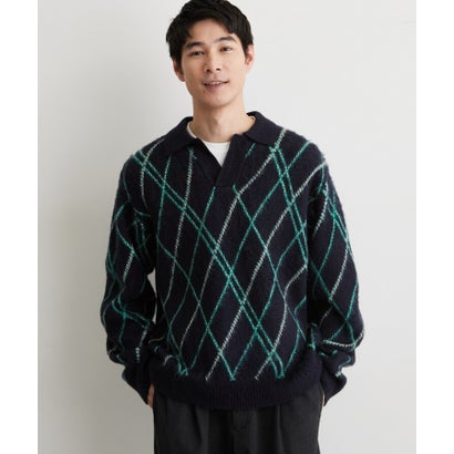 ザ ショップ ティーケー(メンズ) THE SHOP TK(Men) 【洗濯機OK】スキッパーニットポロシャツ （ネイビー(694)）｜詳細画像