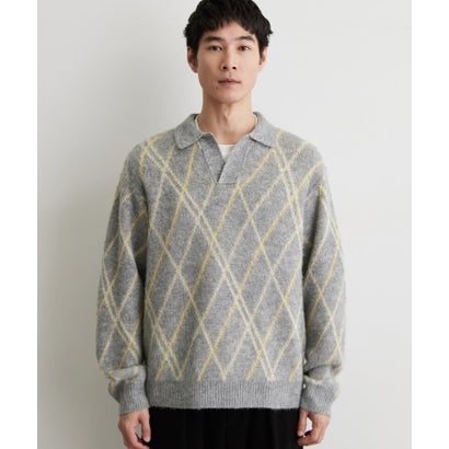 ザ ショップ ティーケー(メンズ) THE SHOP TK(Men) 【洗濯機OK】スキッパーニットポロシャツ （グレー(612)）｜詳細画像