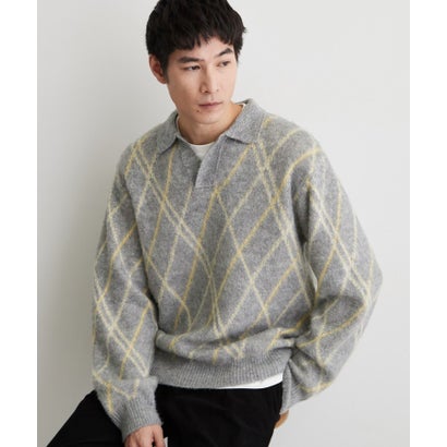 ザ ショップ ティーケー(メンズ) THE SHOP TK(Men) 【洗濯機OK】スキッパーニットポロシャツ （グレー(612)）｜詳細画像