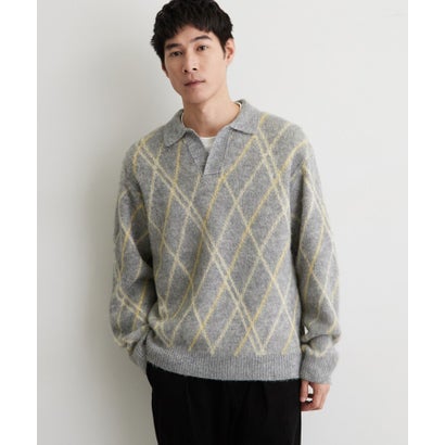ザ ショップ ティーケー(メンズ) THE SHOP TK(Men) 【洗濯機OK】スキッパーニットポロシャツ （グレー(612)）｜詳細画像
