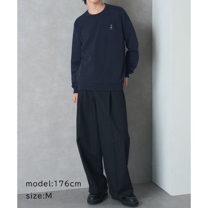 ワンポイント刺繍 クルーネックスウェット テディベア ユニセックス （ネイビー）｜詳細画像