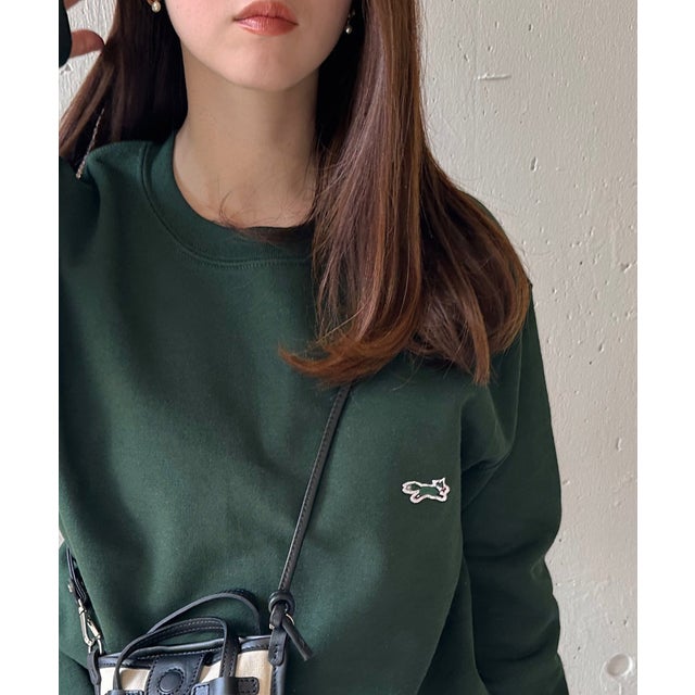【THE FOX】basic Crew sweat キツネワッペン トレーナー 無地 スウェット （ダークグリーン）
