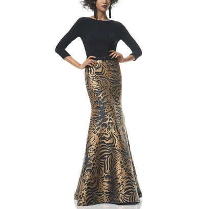 THEIA ◆ブラックトップにアニマル模様のジャガードボトムのエレガントなロングドレス｜詳細画像