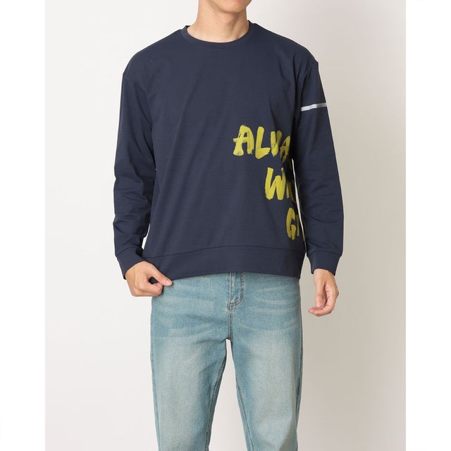 メンズ 陸上/ランニング 長袖Tシャツ ランニング メンズメッセージロゴ長袖Tシャツ TR-3R1725TL （ネイビー）