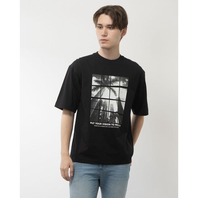 
                    メンズ 半袖Tシャツ コットンセミワイドTシャツ 柄 TR-9C1454TS （BLACK）