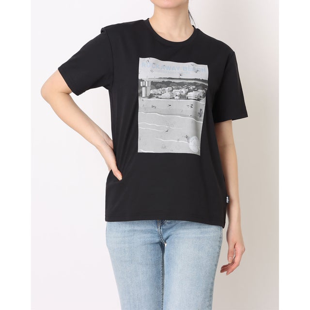 レディース 半袖Tシャツ UVカットドライグラフィックTシャツ ポスター TRNYC-9C22036TS （ブラック）