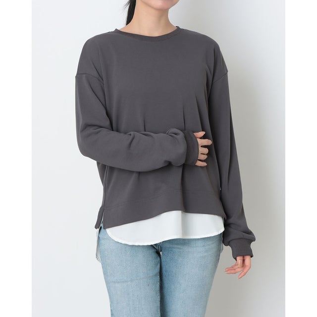 スウェットトレーナー 薄手スウェットレイヤードロングTシャツ （GREY）