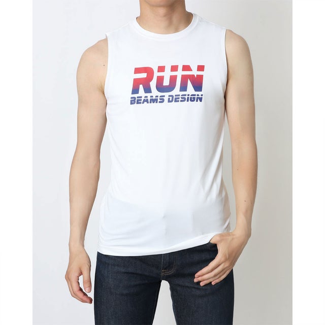 メンズ 陸上/ランニング ノースリーブシャツ BEAMS DESIGN ランニンググラフィックノースリーブ TRBM-3R1735TT （ホワイト）