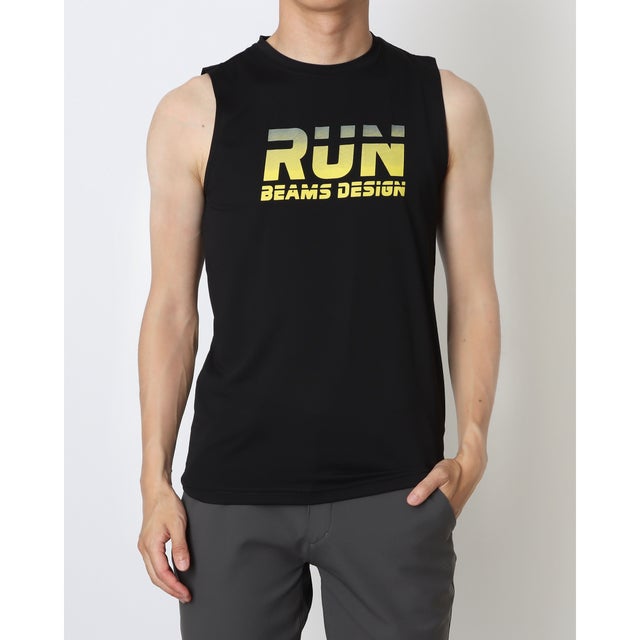 メンズ 陸上/ランニング ノースリーブシャツ BEAMS DESIGN ランニンググラフィックノースリーブ TRBM-3R1735TT （ブラック）