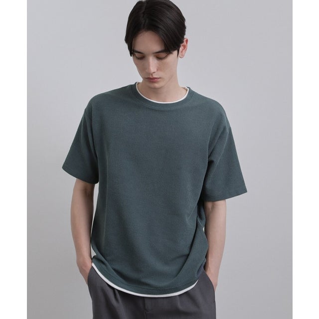 リブフェイクレイヤードTシャツ （ブルー(091)）