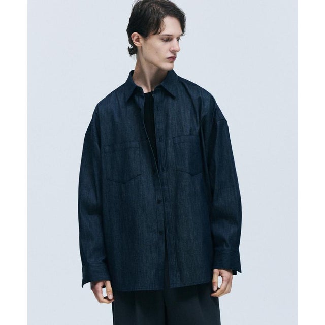 【色褪せしにくいデニム】Comfy Fade Denim Seriesデニムシャツ （ネイビー(094)）