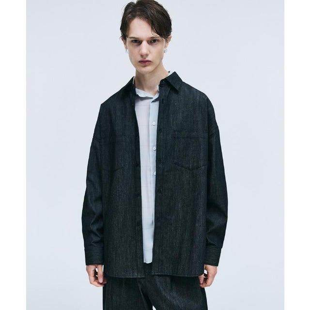 【色褪せしにくいデニム】Comfy Fade Denim Seriesデニムシャツ （ブラック(019)）