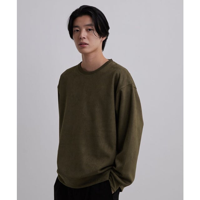 シルキータッチスエード クルーネックスウェット （カーキ(027)）